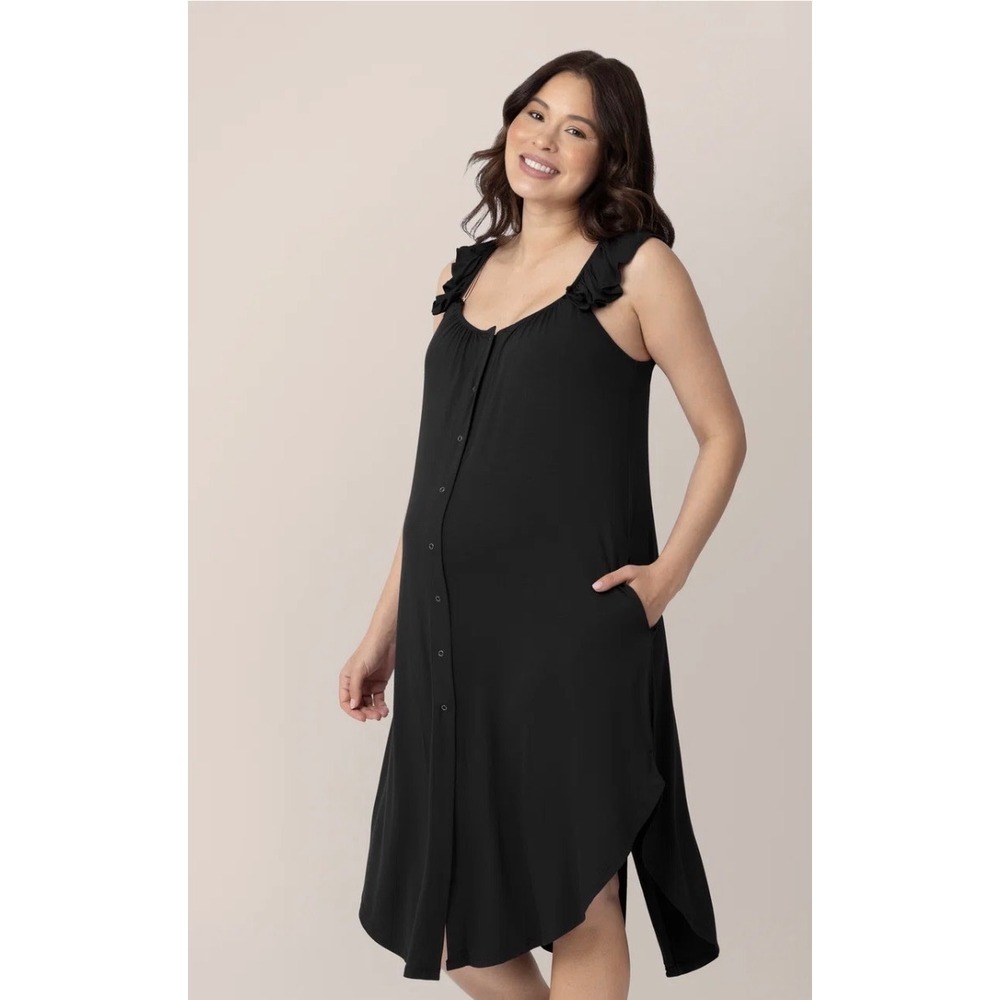 Kindred Bravely Labor and Delivery Gown Black Maternity Nursing M-L Sleeveless